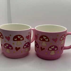 Sheffield Home Pink Mushroom & Heart Ceramic Mug Set